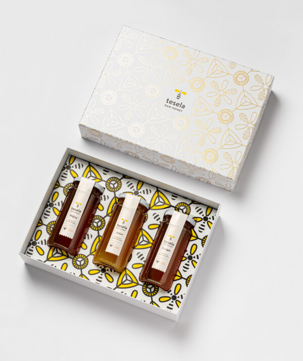 Pure natural gourmet honey gift pack: Orange blossom, Eucalyptus and Milflores, Tesela